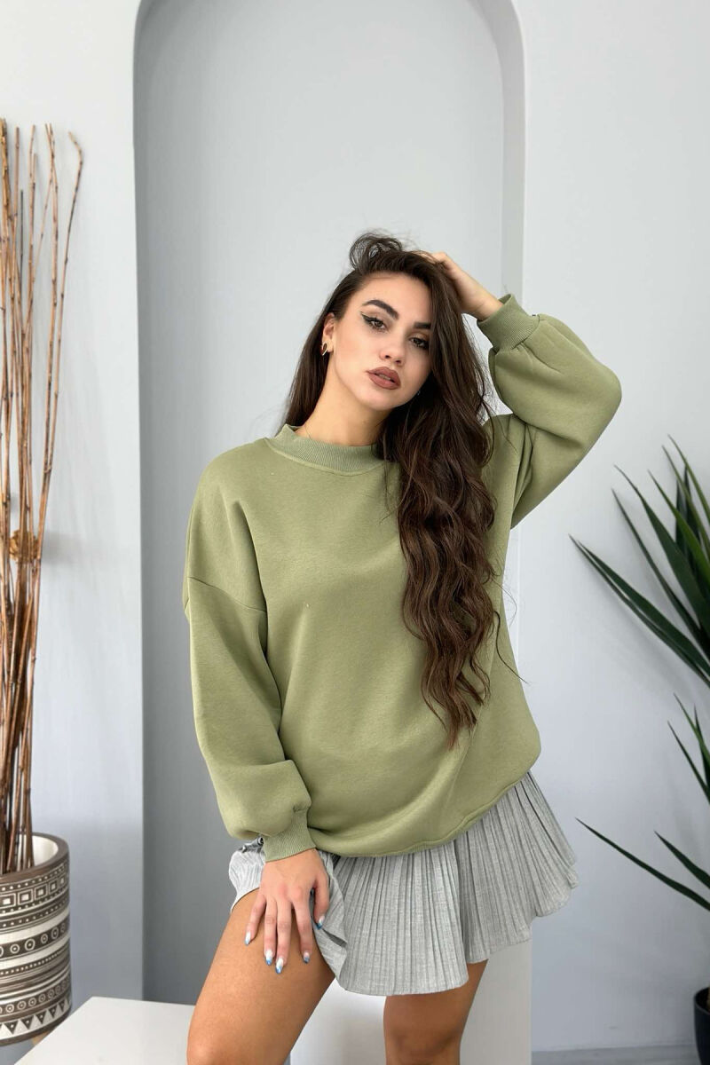 FLUFFY OVERSIZE COTTON WOMAN SWEATSHIRT OLIVE/ULLI - 1