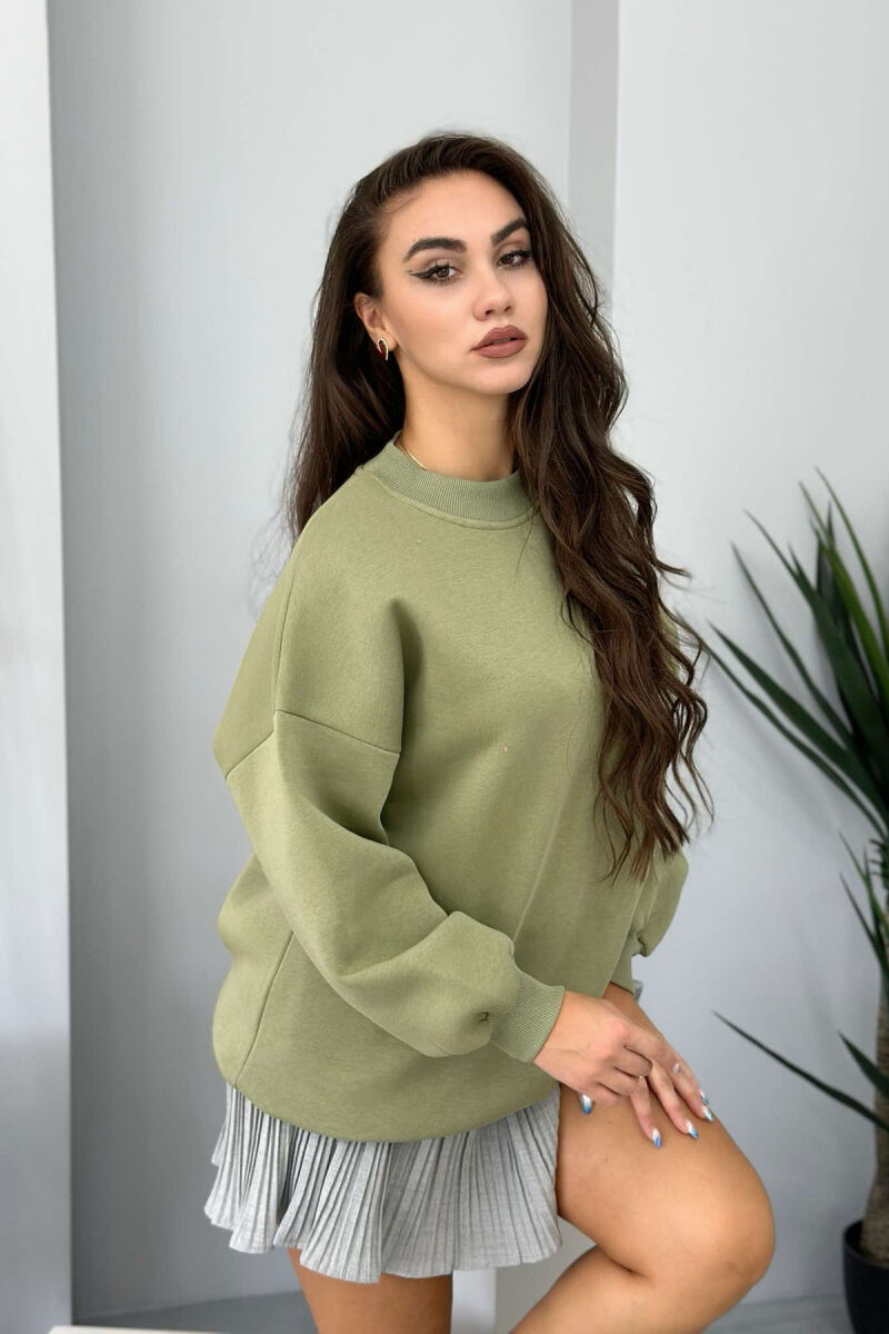 FLUFFY OVERSIZE COTTON WOMAN SWEATSHIRT OLIVE/ULLI - 2