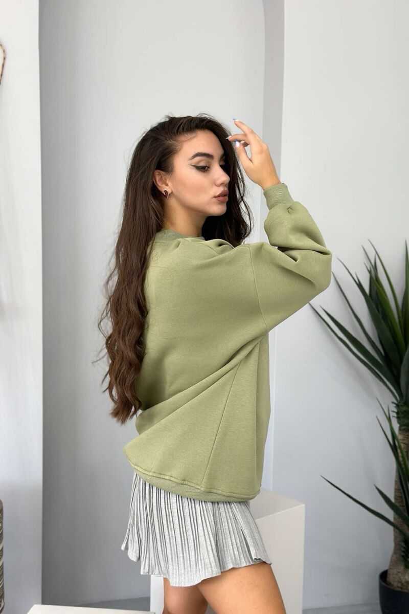 FLUFFY OVERSIZE COTTON WOMAN SWEATSHIRT OLIVE/ULLI - 3