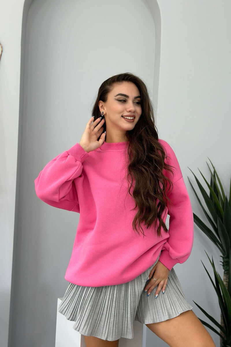 FLUFFY OVERSIZE COTTON WOMAN SWEATSHIRT PINK/ROZE - 1