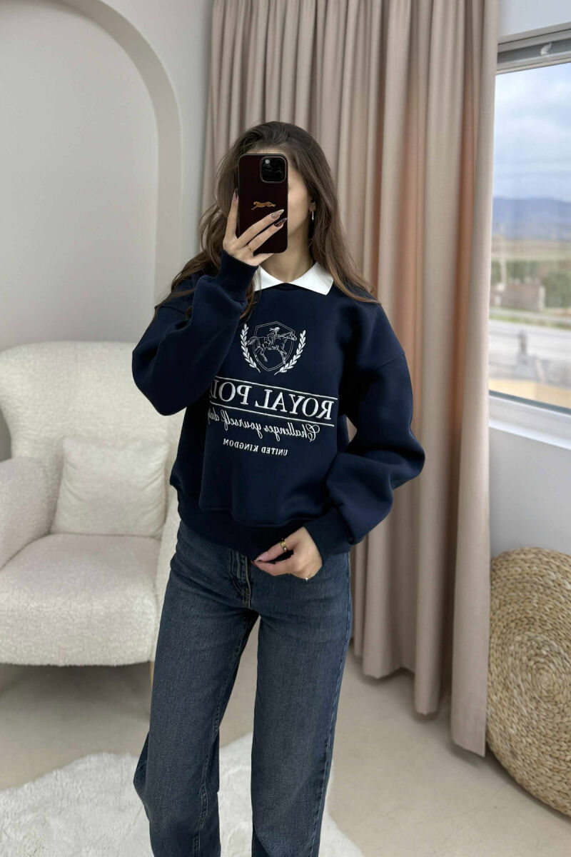 FLUFFY POLO NECK FRONT IMAGE WOMEN SWEATSHIRT BLUE/BLU - 1