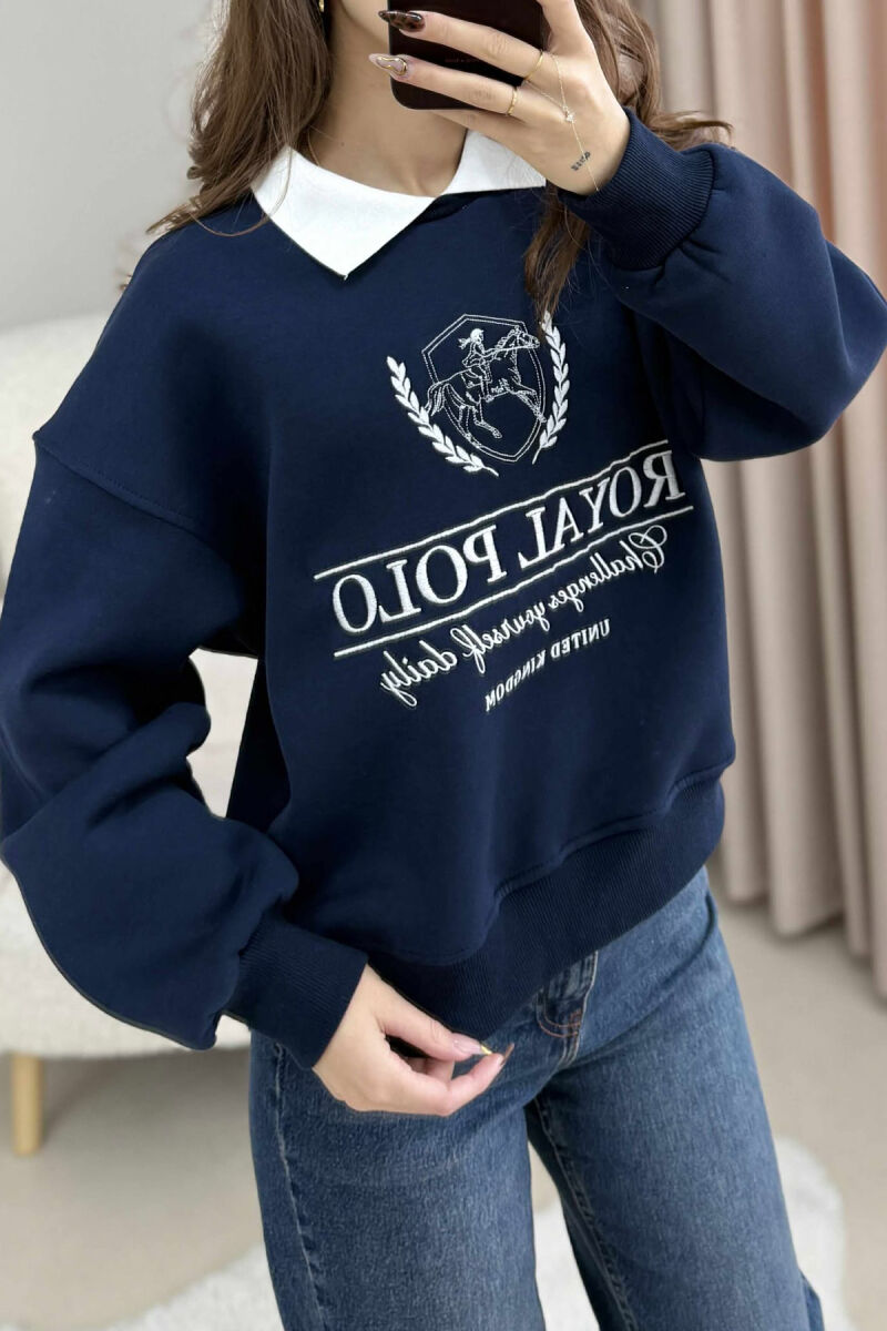 FLUFFY POLO NECK FRONT IMAGE WOMEN SWEATSHIRT BLUE/BLU - 2