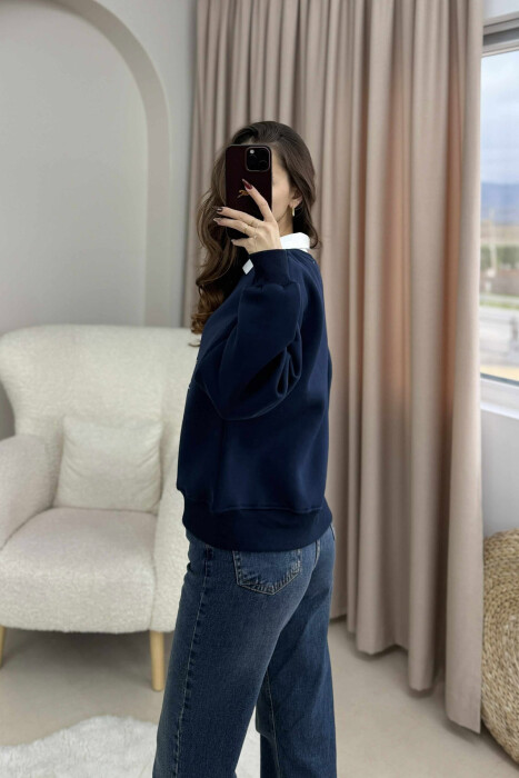 FLUFFY POLO NECK FRONT IMAGE WOMEN SWEATSHIRT BLUE/BLU - 3