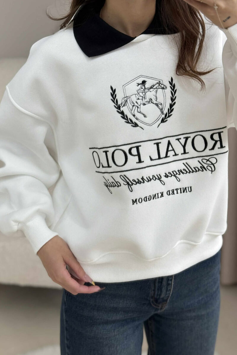 FLUFFY POLO NECK FRONT IMAGE WOMEN SWEATSHIRT WHITE-E BARDHE - 4