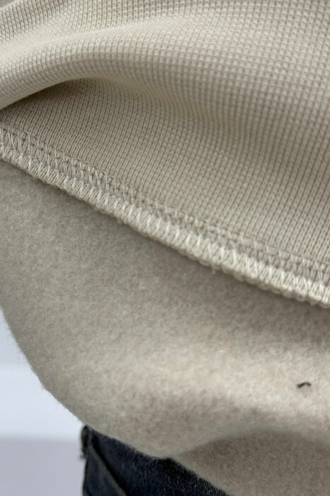 FLUFFY ROUND NECK FRONT WRITTING MEN SWEATSHIRT BEIGE/BEZHE - 2