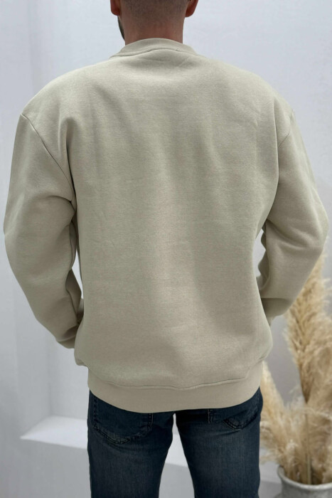FLUFFY ROUND NECK FRONT WRITTING MEN SWEATSHIRT BEIGE/BEZHE - 4