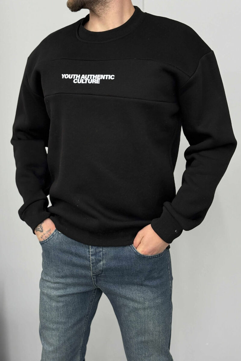 FLUFFY ROUND NECK FRONT WRITTING MEN SWEATSHIRT BLACK/ E ZEZE - 2