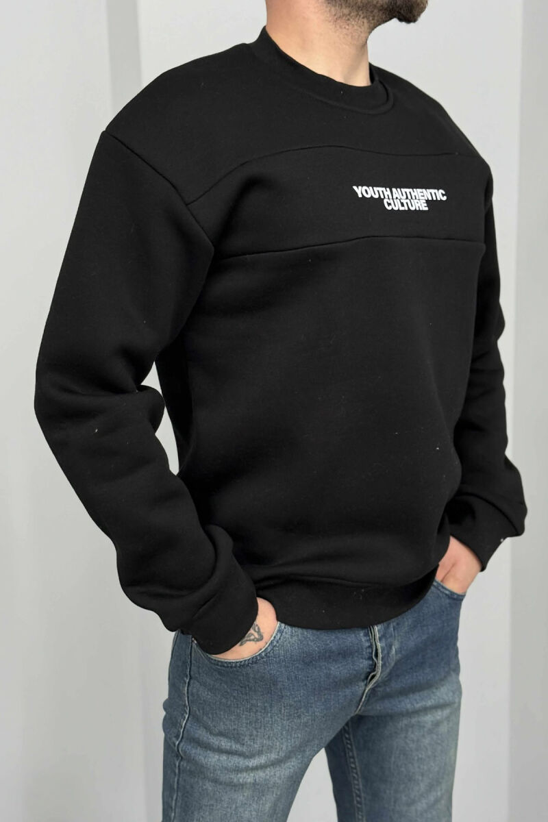 FLUFFY ROUND NECK FRONT WRITTING MEN SWEATSHIRT BLACK/ E ZEZE - 3