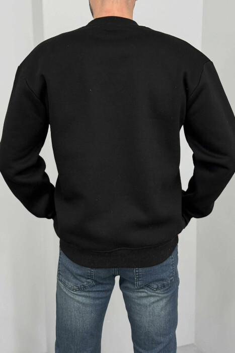 FLUFFY ROUND NECK FRONT WRITTING MEN SWEATSHIRT BLACK/ E ZEZE - 5