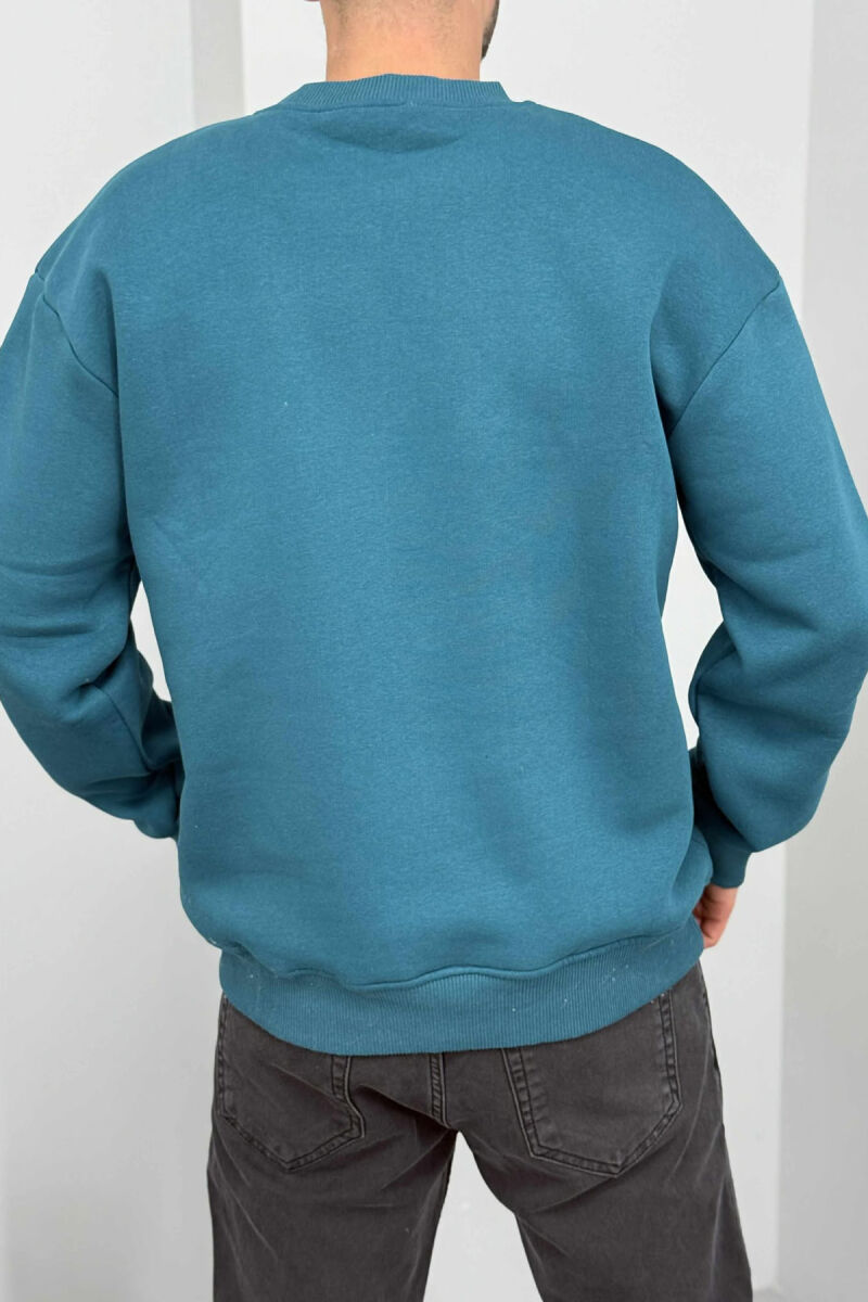 FLUFFY ROUND NECK FRONT WRITTING MEN SWEATSHIRT BLUE STONE/GK - 2