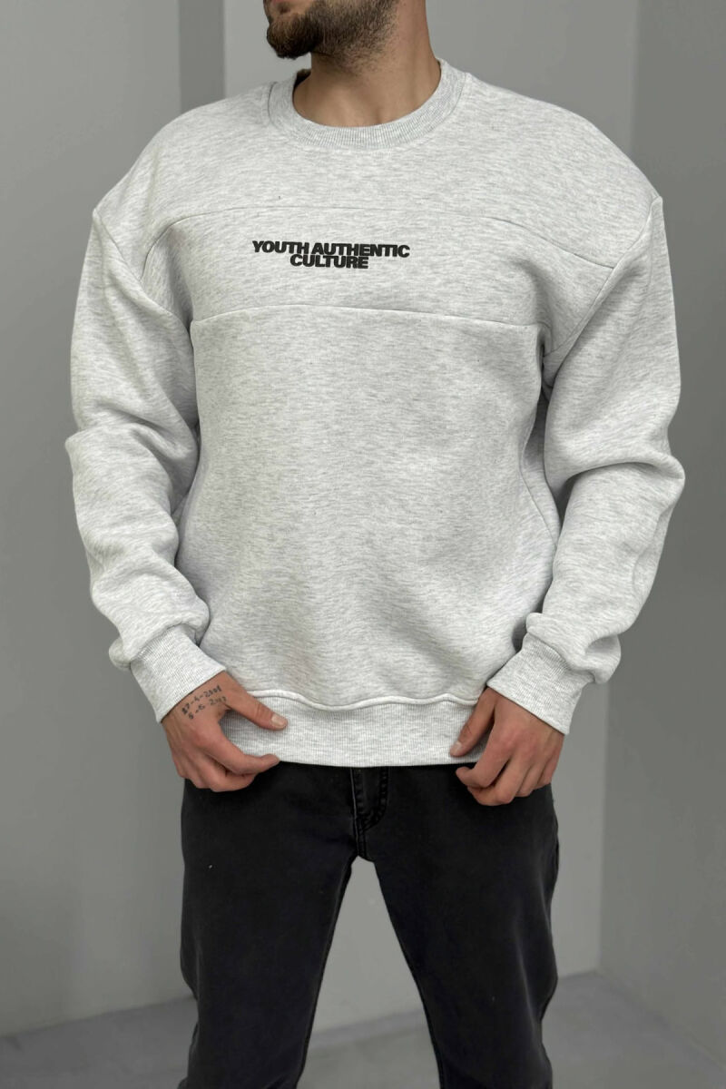 FLUFFY ROUND NECK FRONT WRITTING MEN SWEATSHIRT LIGHT GREY/GZ - 1