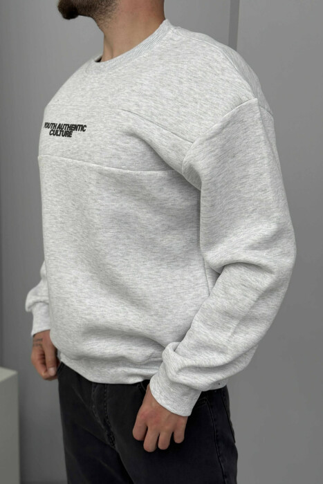 FLUFFY ROUND NECK FRONT WRITTING MEN SWEATSHIRT LIGHT GREY/GZ - 2