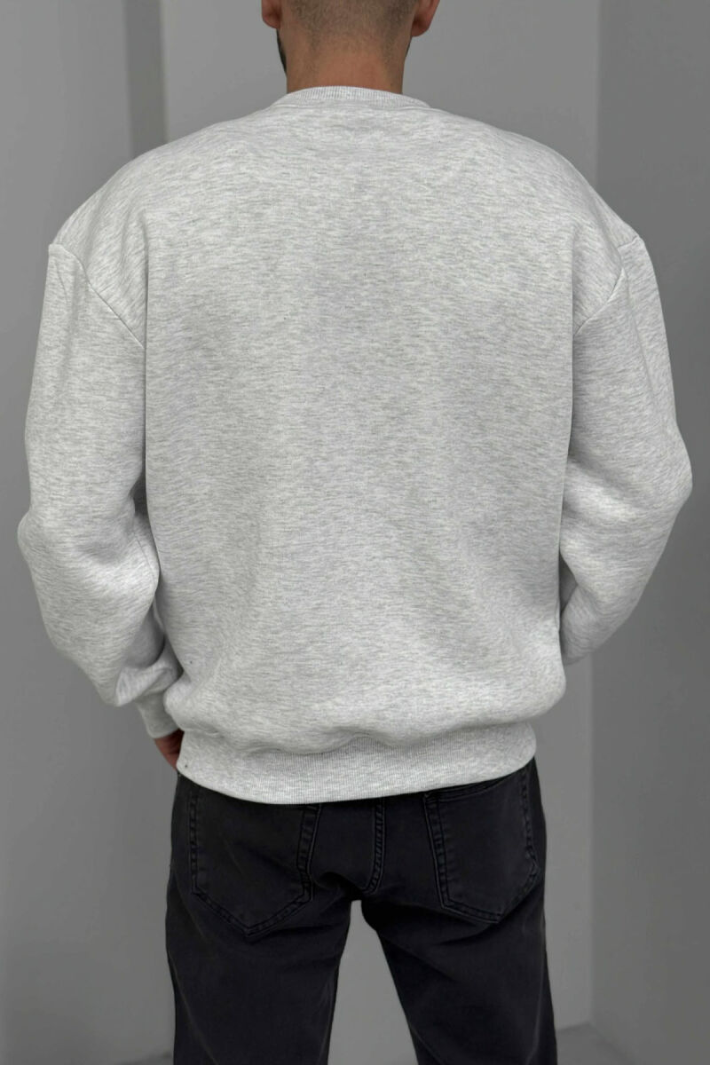 FLUFFY ROUND NECK FRONT WRITTING MEN SWEATSHIRT LIGHT GREY/GZ - 3