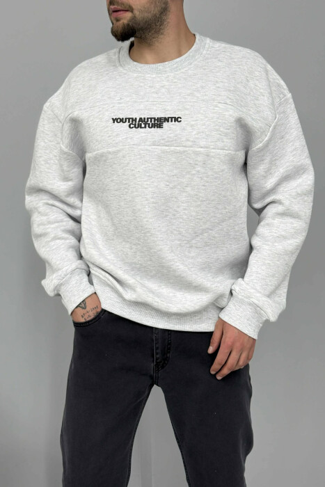 FLUFFY ROUND NECK FRONT WRITTING MEN SWEATSHIRT LIGHT GREY/GZ - 4