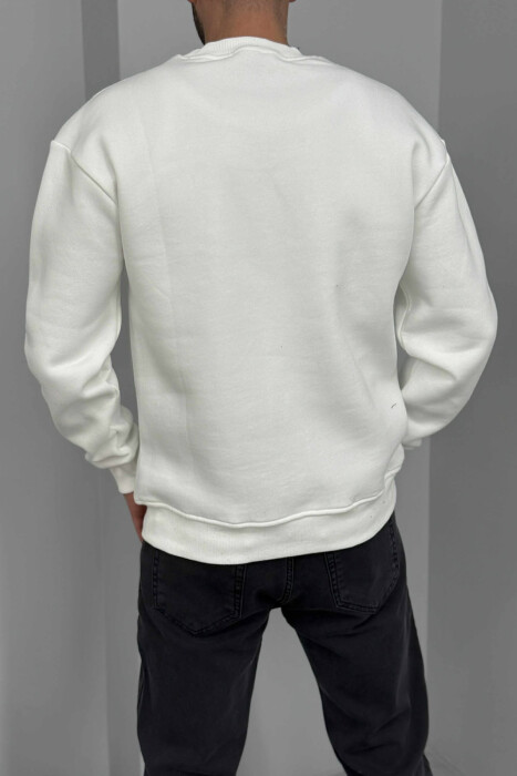 FLUFFY ROUND NECK FRONT WRITTING MEN SWEATSHIRT WHITE-E BARDHE - 2