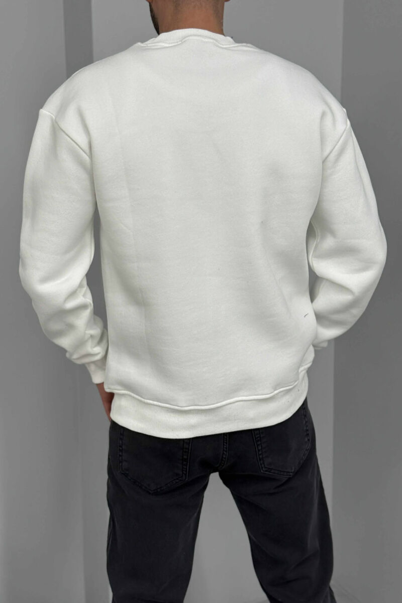FLUFFY ROUND NECK FRONT WRITTING MEN SWEATSHIRT WHITE-E BARDHE - 2