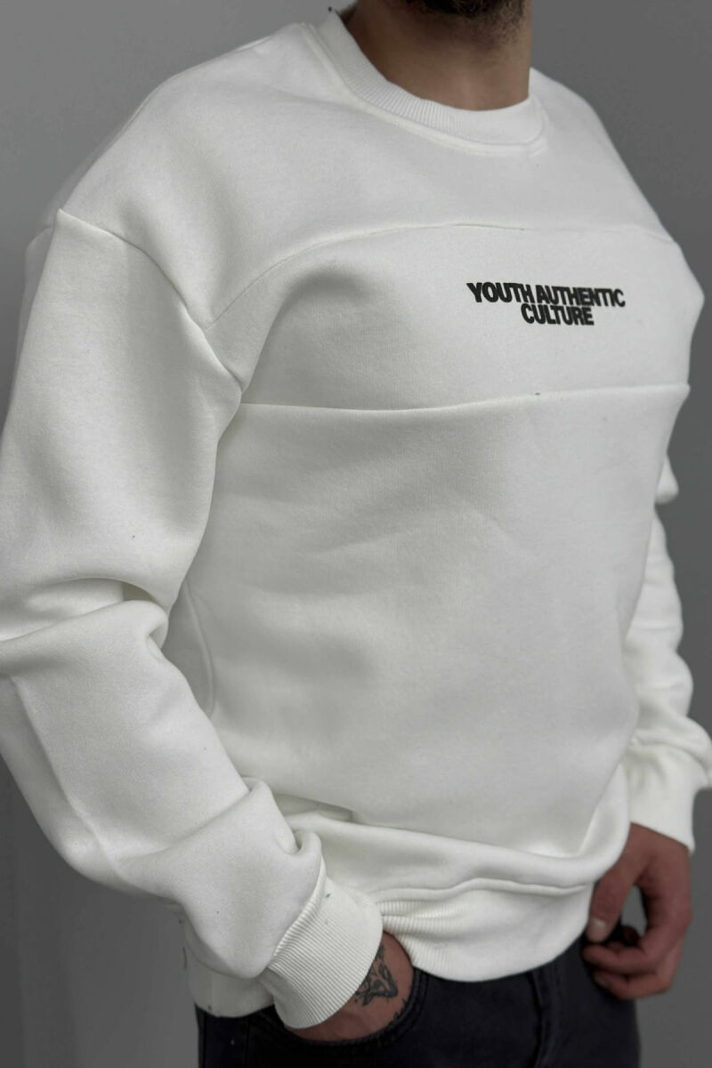 FLUFFY ROUND NECK FRONT WRITTING MEN SWEATSHIRT WHITE-E BARDHE - 5