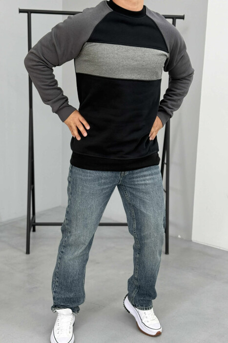 FLUFFY ROUND NECK MEN SWEATSHIRT BLACK/ E ZEZE - KLAUDIO FASHION