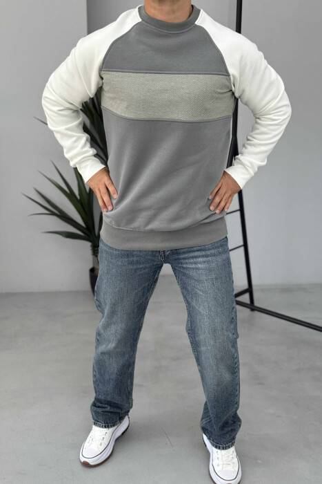 FLUFFY ROUND NECK MEN SWEATSHIRT GREY/GRI 