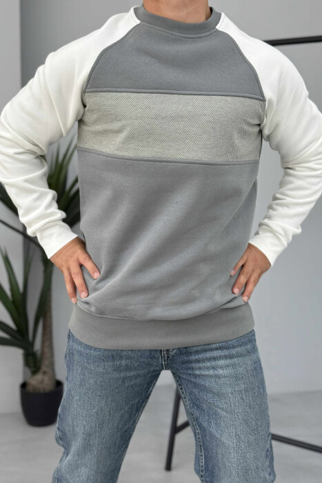 FLUFFY ROUND NECK MEN SWEATSHIRT GREY/GRI - 5