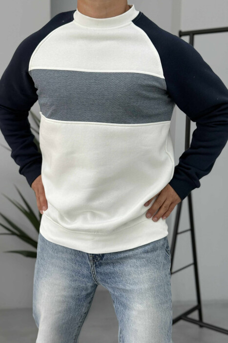 FLUFFY ROUND NECK MEN SWEATSHIRT WHITE-E BARDHE - 2