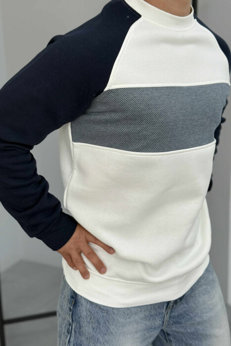 FLUFFY ROUND NECK MEN SWEATSHIRT WHITE-E BARDHE - 5