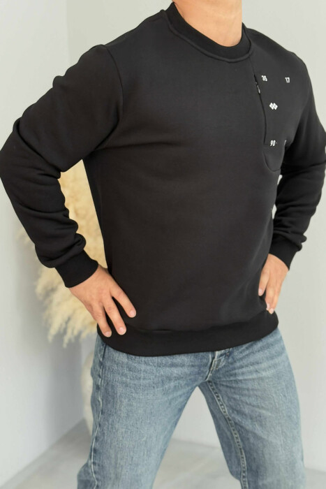 FLUFFY ROUND NECK ONE COLOR MEN SWEATSHIRT BLACK/ E ZEZE 