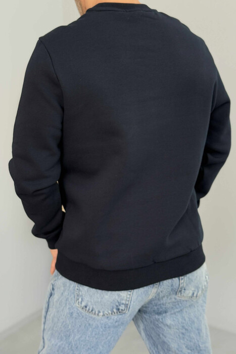 FLUFFY ROUND NECK ONE COLOR MEN SWEATSHIRT DARK BLUE/BEE - 4