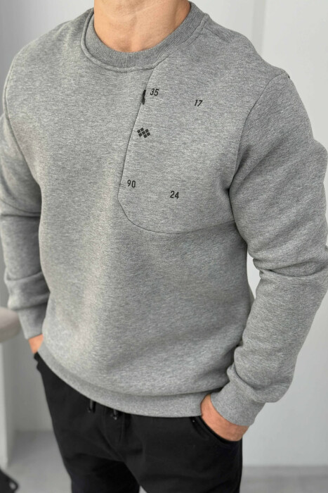 FLUFFY ROUND NECK ONE COLOR MEN SWEATSHIRT GREY/GRI 