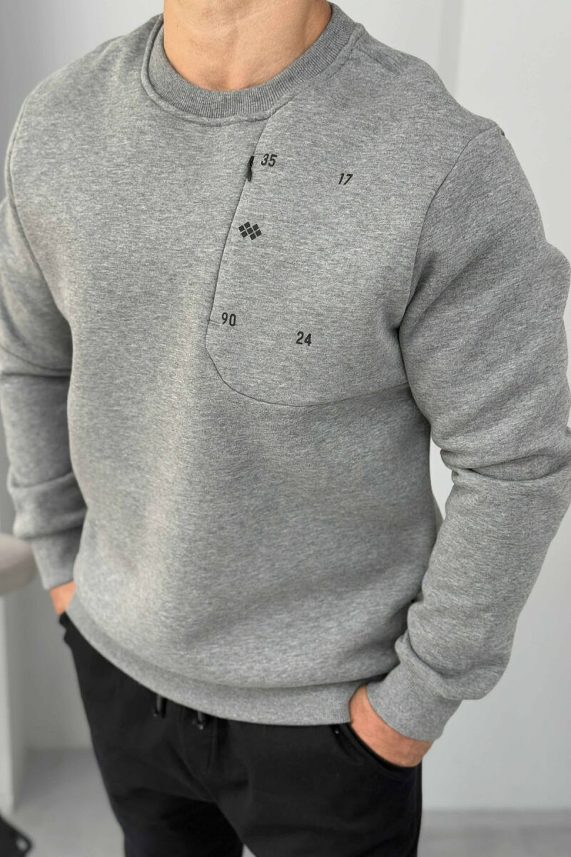 FLUFFY ROUND NECK ONE COLOR MEN SWEATSHIRT GREY/GRI - 2