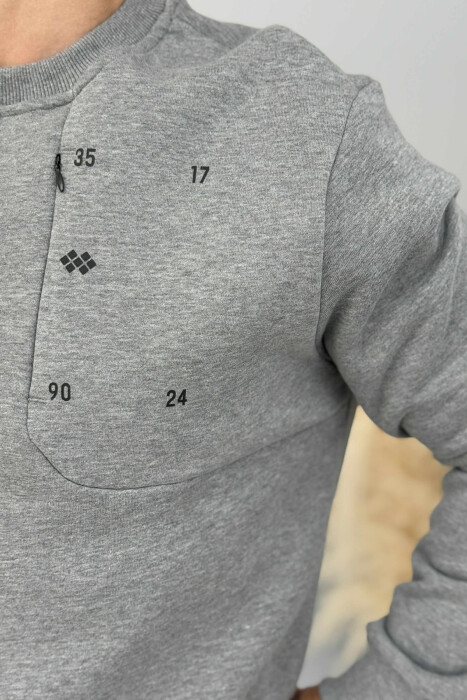 FLUFFY ROUND NECK ONE COLOR MEN SWEATSHIRT GREY/GRI - 4