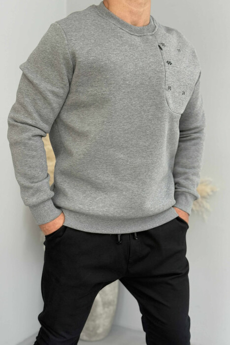 FLUFFY ROUND NECK ONE COLOR MEN SWEATSHIRT GREY/GRI - 5