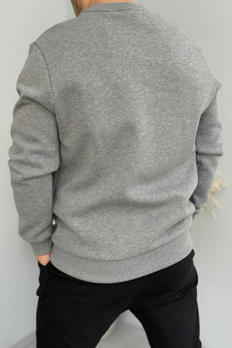 FLUFFY ROUND NECK ONE COLOR MEN SWEATSHIRT GREY/GRI - 6