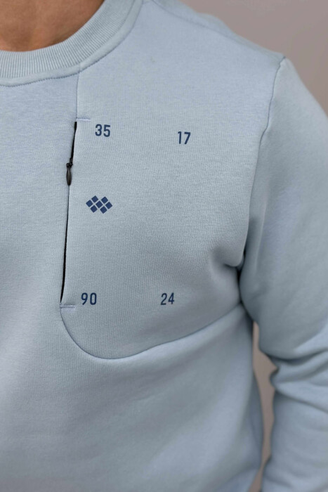 FLUFFY ROUND NECK ONE COLOR MEN SWEATSHIRT LIGHTBLUE/BZ - 3