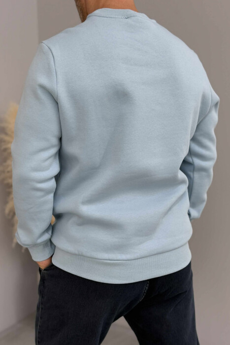 FLUFFY ROUND NECK ONE COLOR MEN SWEATSHIRT LIGHTBLUE/BZ - 5
