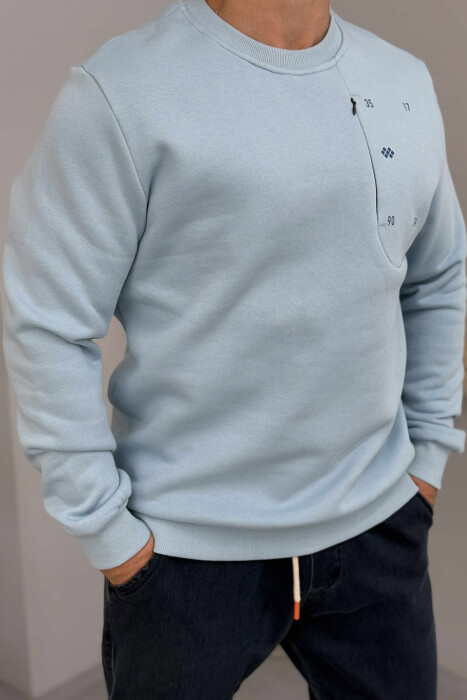 FLUFFY ROUND NECK ONE COLOR MEN SWEATSHIRT LIGHTBLUE/BZ - 6