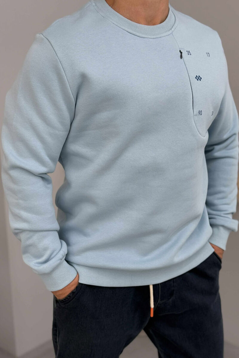FLUFFY ROUND NECK ONE COLOR MEN SWEATSHIRT LIGHTBLUE/BZ - 6