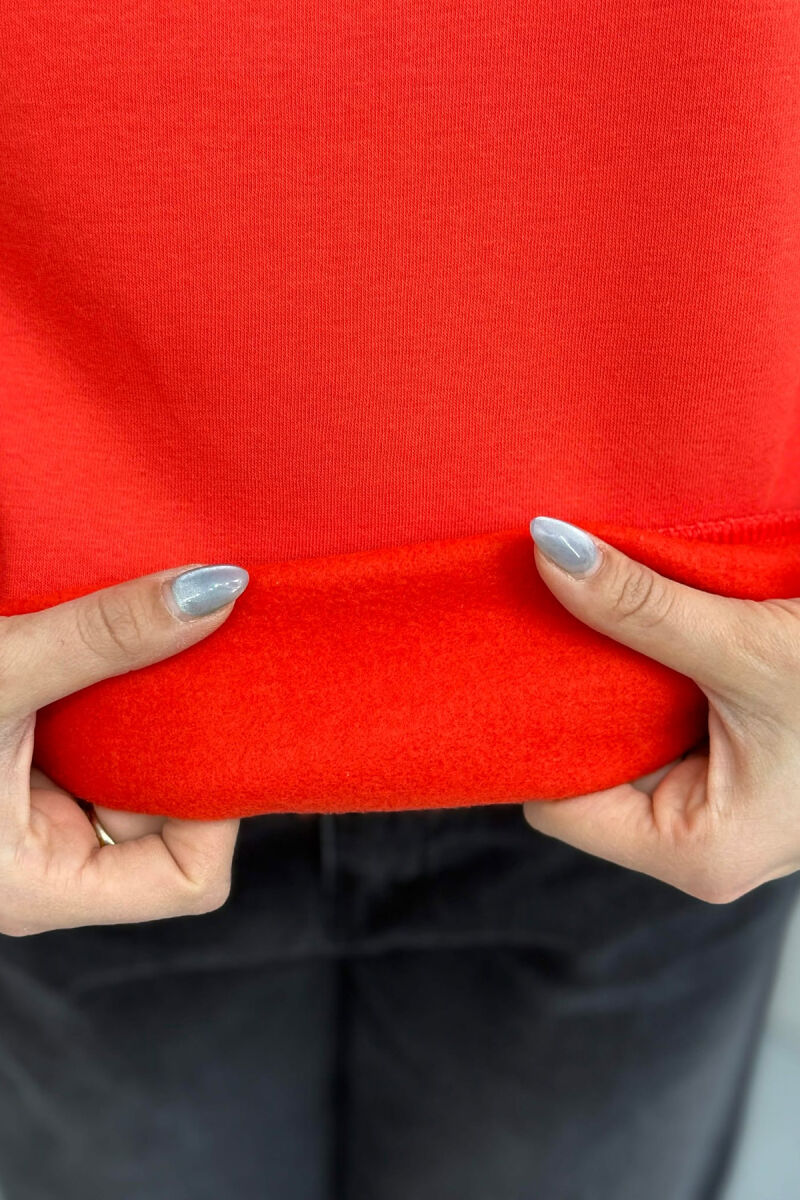 FLUFFY ROUND NECK ONE COLOR WOMEN SWEATSHIRT ORANGE/PORTOKALLI - 3