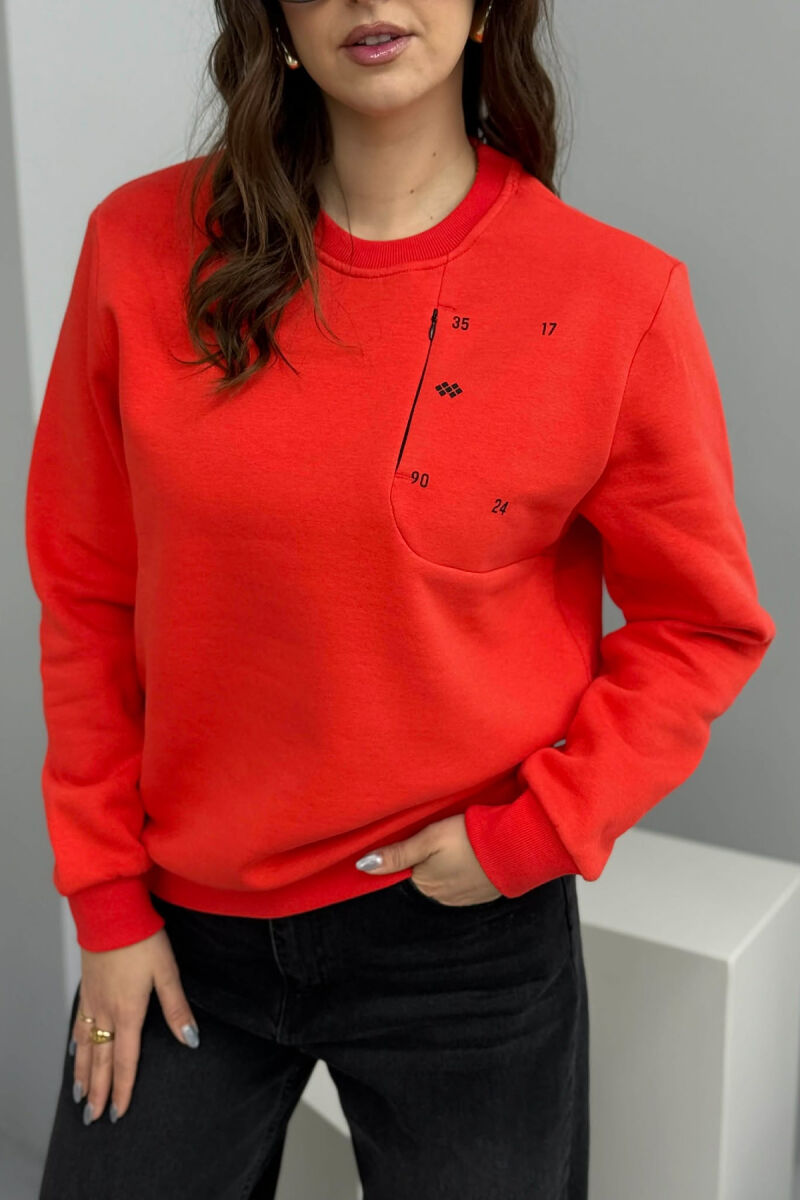 FLUFFY ROUND NECK ONE COLOR WOMEN SWEATSHIRT ORANGE/PORTOKALLI - 4