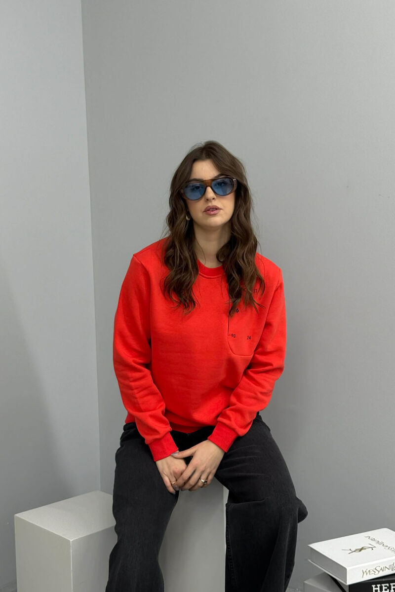 FLUFFY ROUND NECK ONE COLOR WOMEN SWEATSHIRT ORANGE/PORTOKALLI - 6