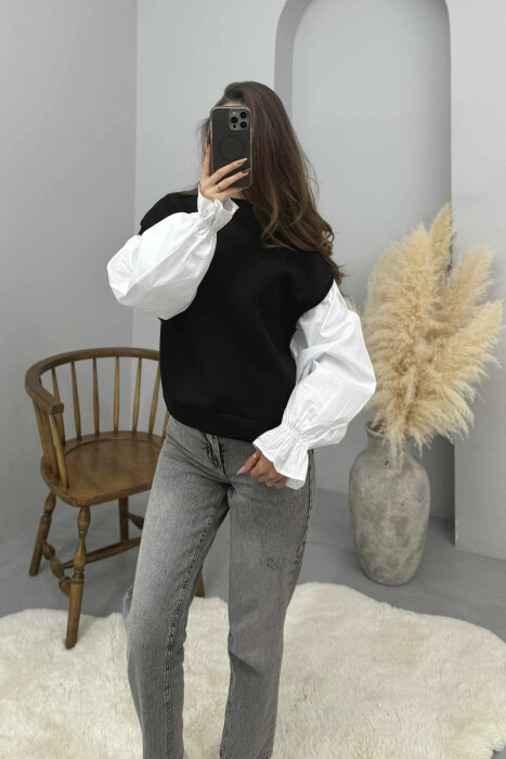 FLUFFY ROUND NECK SIMPLE WOMEN SWEATSHIRT BLACK/ E ZEZE - 5
