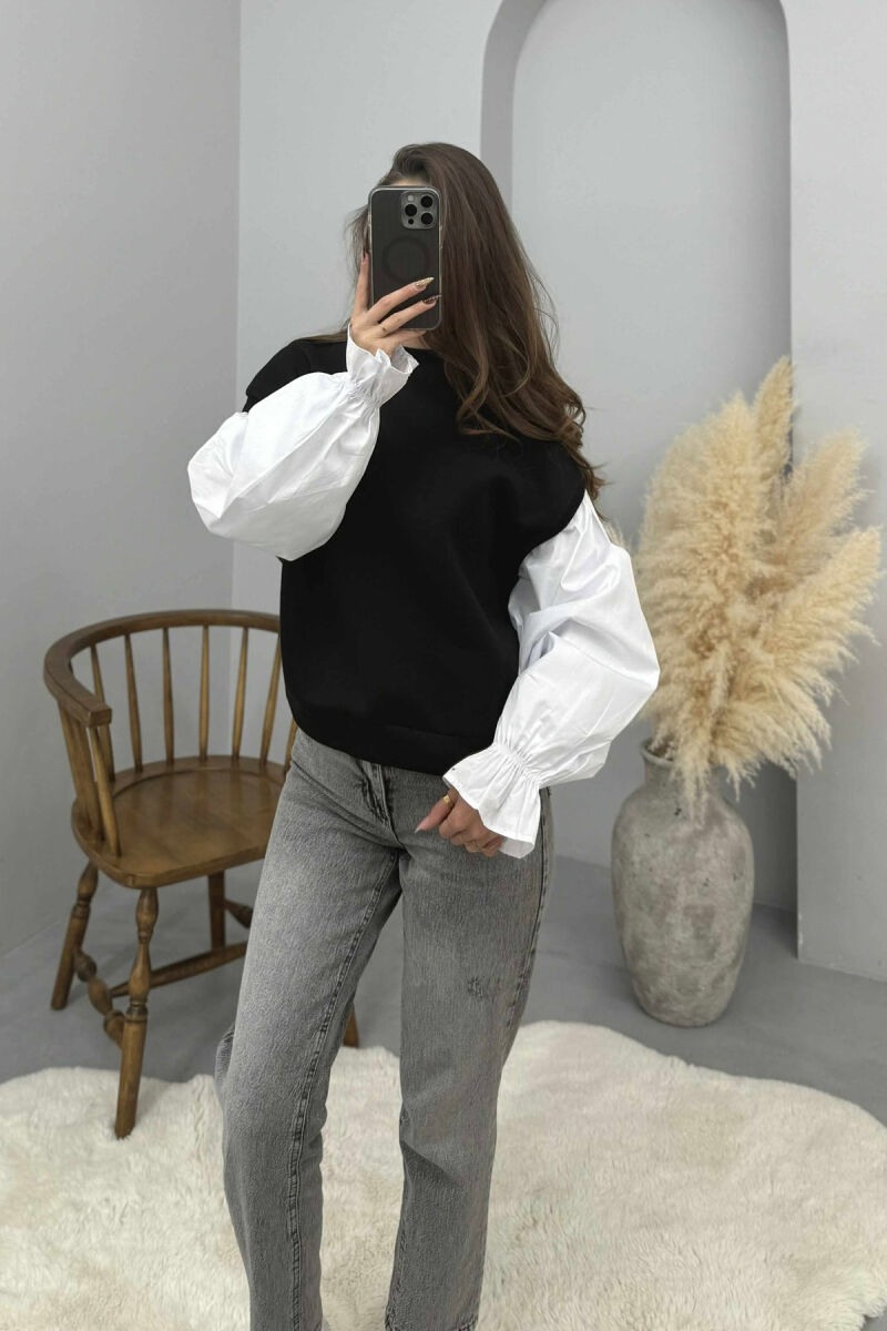 FLUFFY ROUND NECK SIMPLE WOMEN SWEATSHIRT BLACK/ E ZEZE - 5