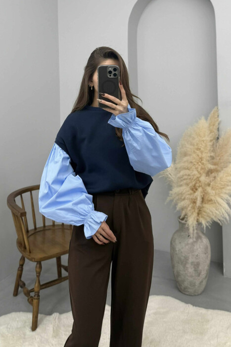 BLUZE E THJESHTE ME PUSH DHE JAKE TE RRUMBULLAKET PER FEMRA NE NGJYRE BLU - KLAUDIO FASHION