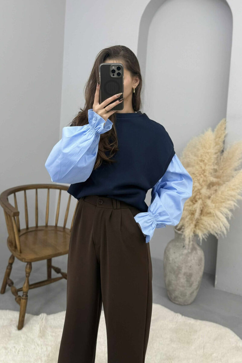 FLUFFY ROUND NECK SIMPLE WOMEN SWEATSHIRT BLUE/BLU - 2
