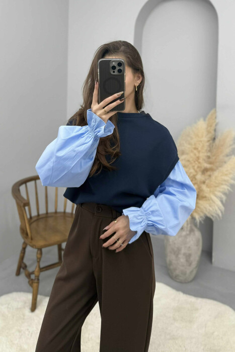 FLUFFY ROUND NECK SIMPLE WOMEN SWEATSHIRT BLUE/BLU - 4