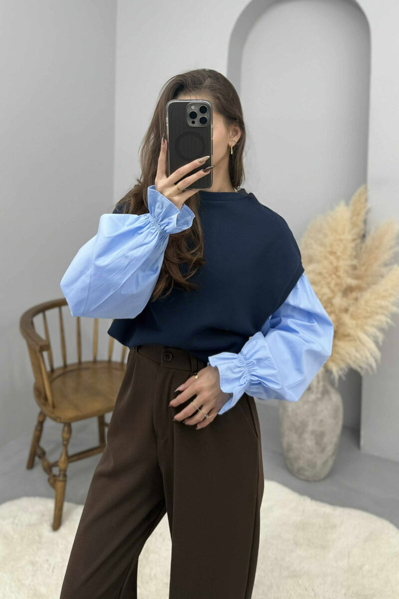 FLUFFY ROUND NECK SIMPLE WOMEN SWEATSHIRT BLUE/BLU - 4