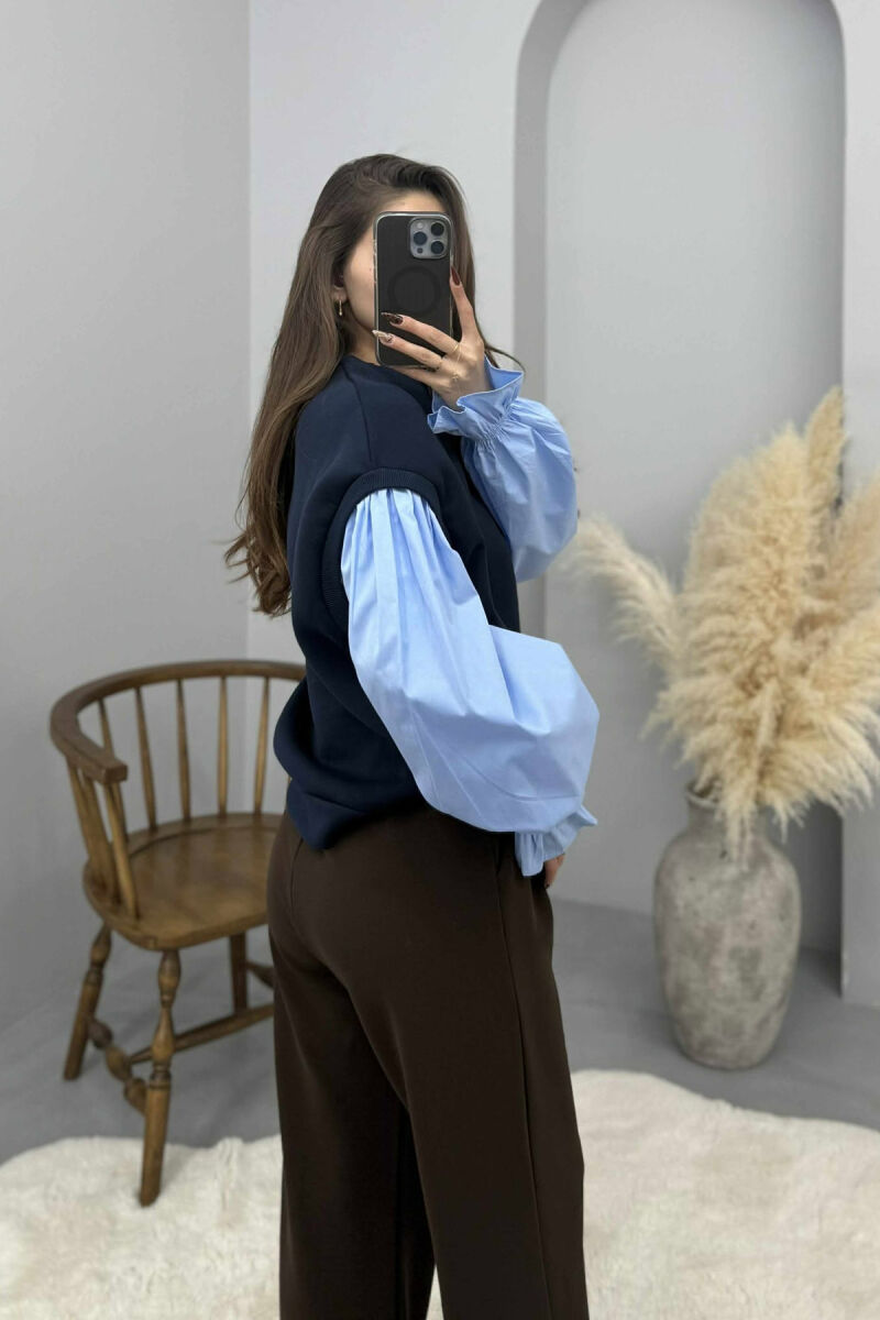 FLUFFY ROUND NECK SIMPLE WOMEN SWEATSHIRT BLUE/BLU - 5