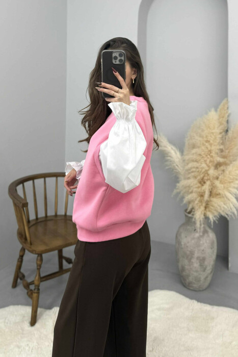 FLUFFY ROUND NECK SIMPLE WOMEN SWEATSHIRT PINK/ROZE - 2