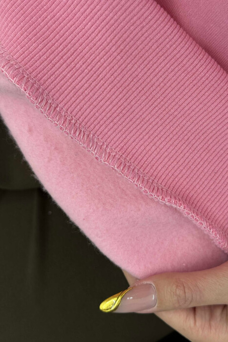 FLUFFY ROUND NECK SIMPLE WOMEN SWEATSHIRT PINK/ROZE - 3