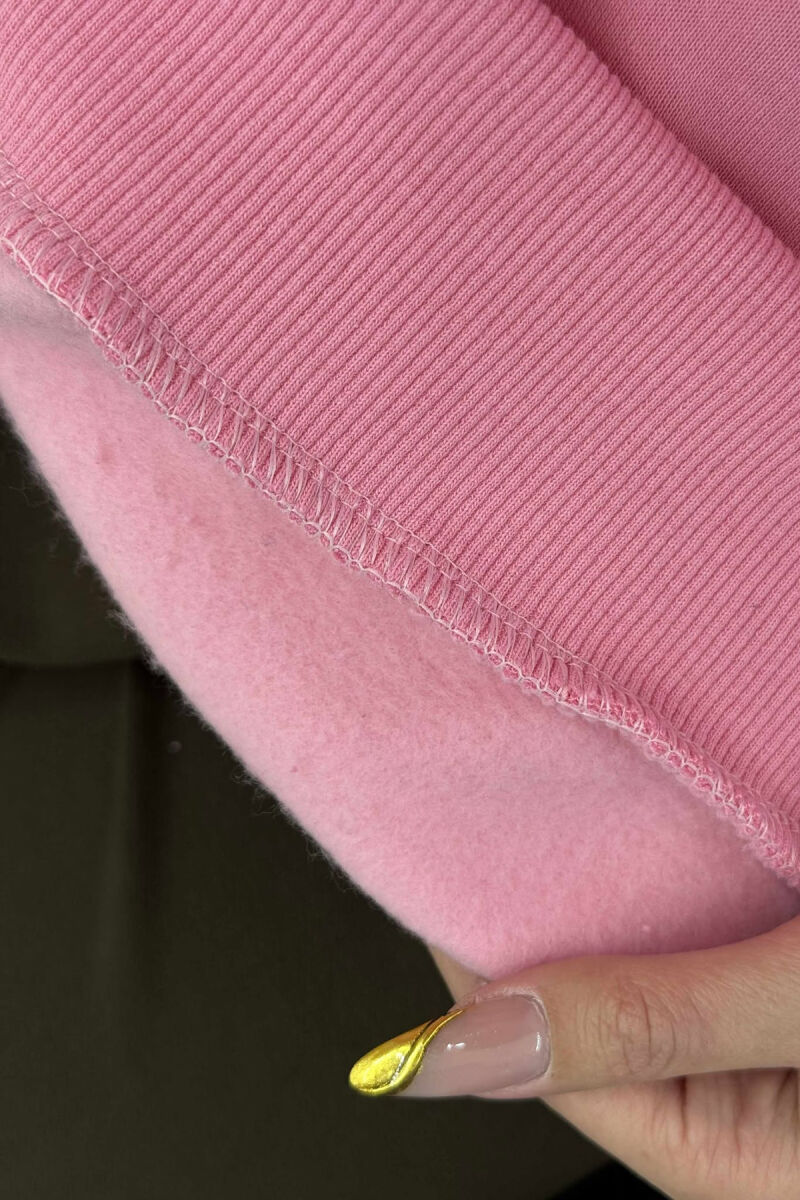 FLUFFY ROUND NECK SIMPLE WOMEN SWEATSHIRT PINK/ROZE - 3
